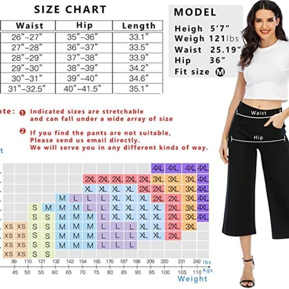 Black Wide Leg Pants for Women High Waisted Loose Pull on Cropped Dress Pants - Picture 6 of 6